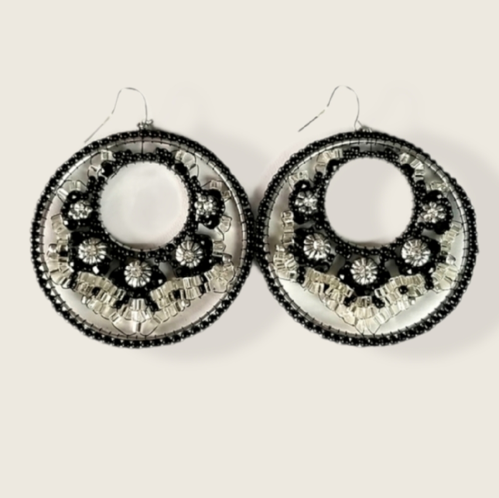 Boho Seed Bead and Rhinestone Statement Earrings